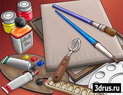 Paints and brushes PSD template