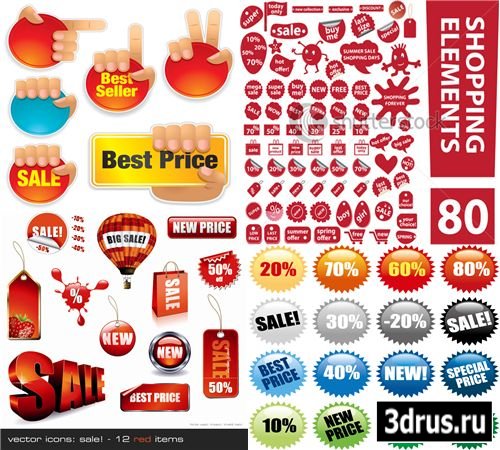 Red shopping elements labels stickers price