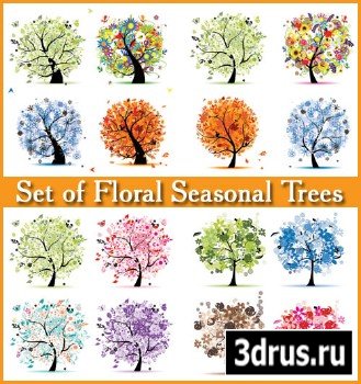 Set of Floral Seasonal Trees - Stock Vectors 