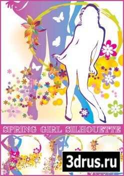 Spring Girl Silhouette - Stock Vectors