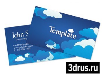 Blue cloudy sky business card template (PSD)