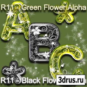 Scrap-kit - Black Flower and Green Flower Alpha