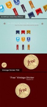 Stylish Web Ribbons & Vintage Sticker PSD