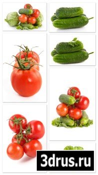 Vegetable Cliparts - vegetables, tomatoes, cucumbers, cabbage, white background