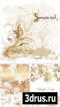 Light Vector Backgrounds - Gold ornaments, vector, white background