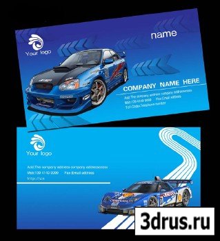 classic car blue business card template psd