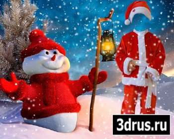 Шаблон для фотошопа – Санта Клаус и снеговик