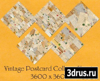 Vintage Postcard Collage Background Papers
