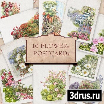 Scrap-kit - 10 Flowers Postcards