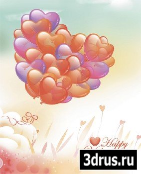 PSD Source - Backgrounds - Ballons of Hearts For Valentines Day