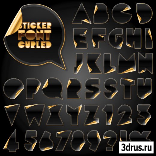 Curled Sticker Gold Back Letters & Numbers