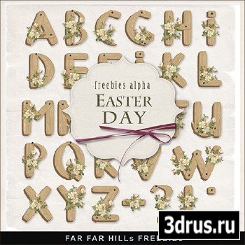 Scrap-kit - Easter Day - Wooden Alphabet With Flowers