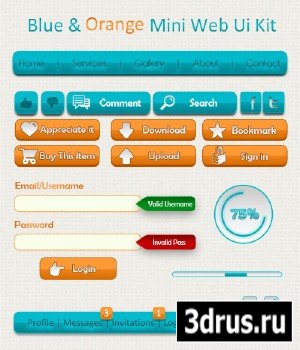 PSD Web Design - Blue & Orange Mini Web UI Kit