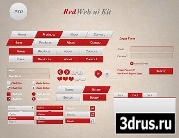 Red Ui kit - PSD Web Elements