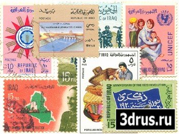 Set of old Iraqi stamps.PSD