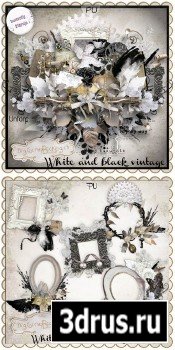 Scrap Set - White and Black Vintage PNG and JPG Files
