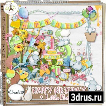 Scrap Set - Happy Birthday Little Mouse PNG and JPG Files