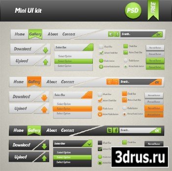 PSD Web Design - Mini Web ui Kit - Grey, Black, Orange, Green