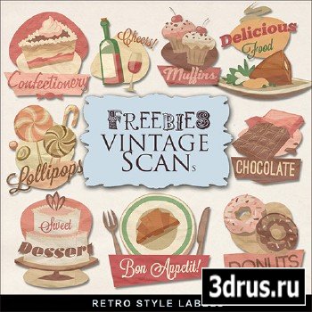 Scrap-kit - Retro Style Labels - Sweets and Desserts PNG Images