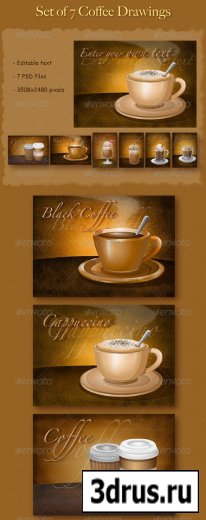 Set of 7 Coffee Drawings