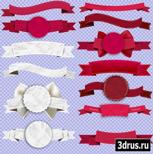Клипарт - Красные и белые значки и ленточки на прозрачном фоне PSD