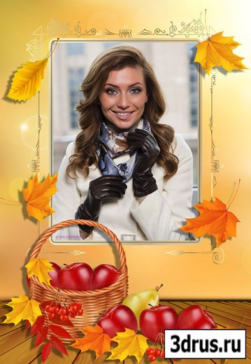 Осенняя фотошоп рамка с красными яблоками в корзине